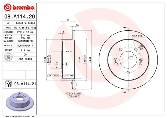 Тормозные диски 08A11420 Brembo
