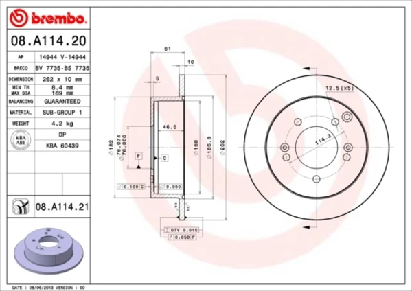 Тормозные диски 08A11421 Brembo