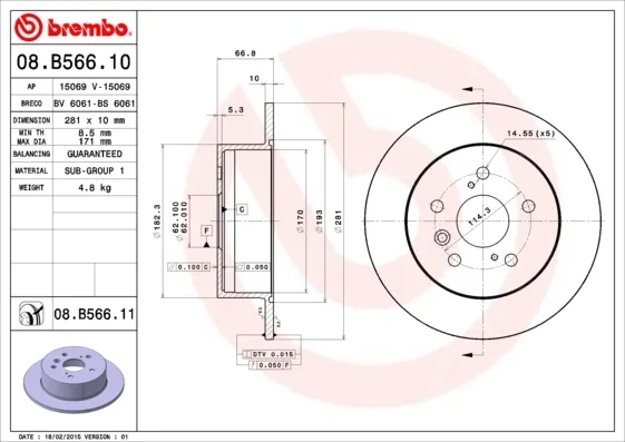 Тормозные диски 08B56611 Brembo