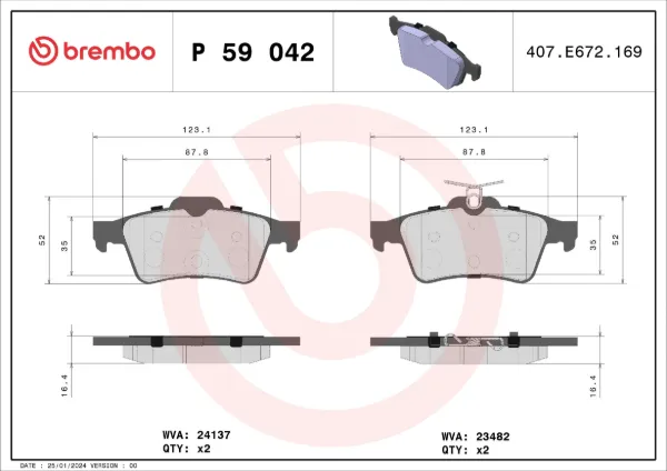 Задние тормозные колодки P59042 Brembo