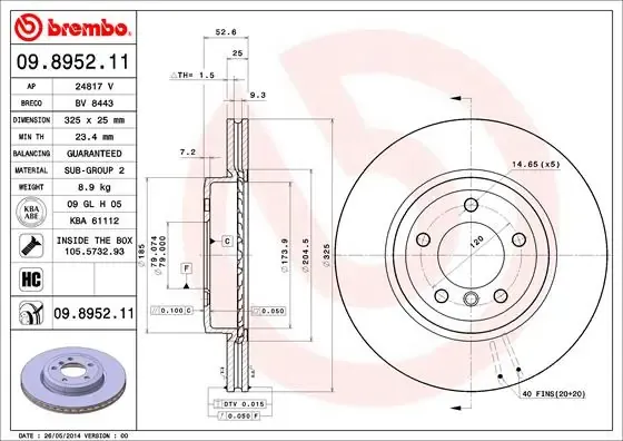 Передние тормозные диски 09895211 Brembo