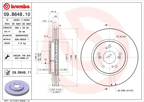 Передние тормозные диски 09B64810 Brembo