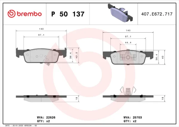 Передние тормозные колодки P50137 Brembo