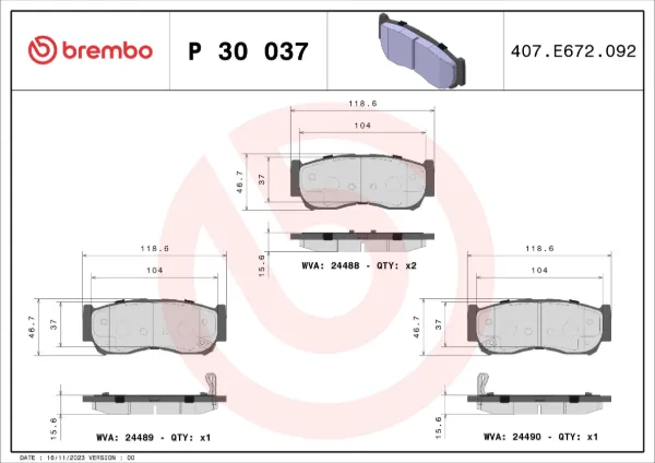 Задние тормозные колодки P30037 Brembo