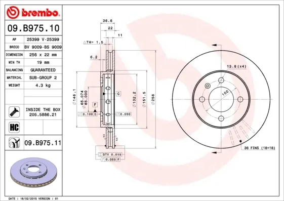 Передние тормозные диски 09B97511 Brembo
