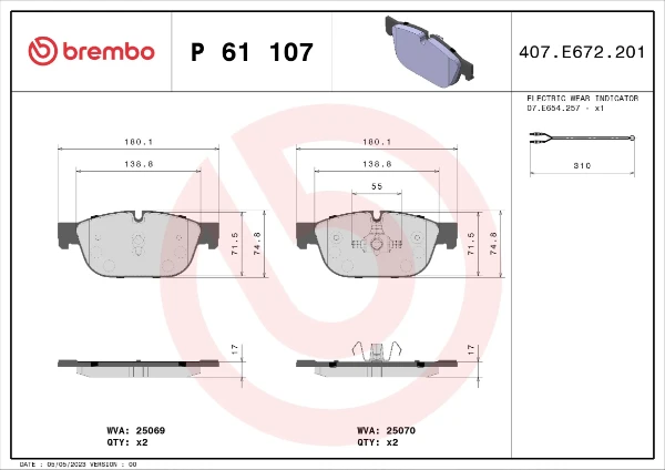 Передние тормозные колодки P61107 Brembo