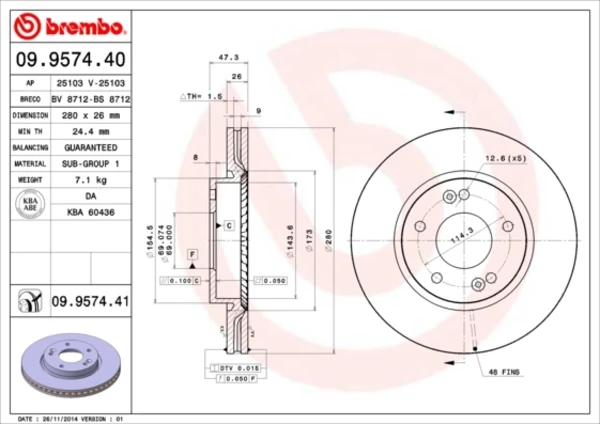 Передние тормозные диски 09957440 Brembo