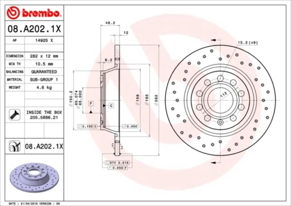 Тормозные диски 08A2021X Brembo