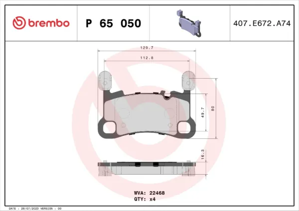 Задние тормозные колодки P65050 Brembo