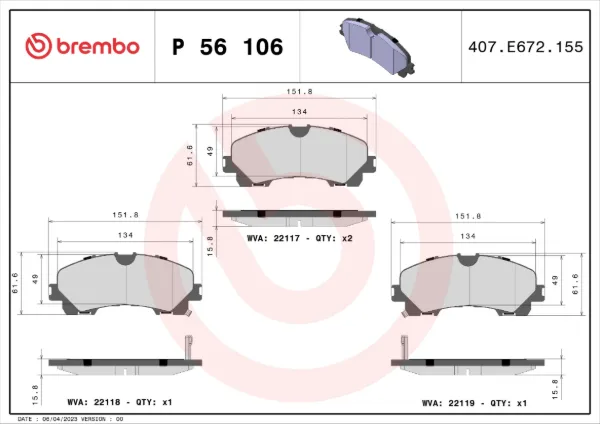 Передние тормозные колодки P56106 Brembo