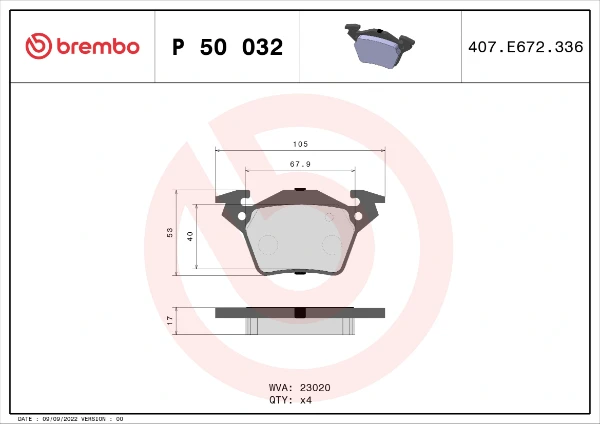 Задние тормозные колодки P50032 Brembo