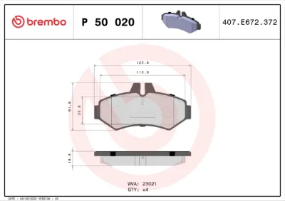 Колодки тормозные задние дисковые BREMBO P50020