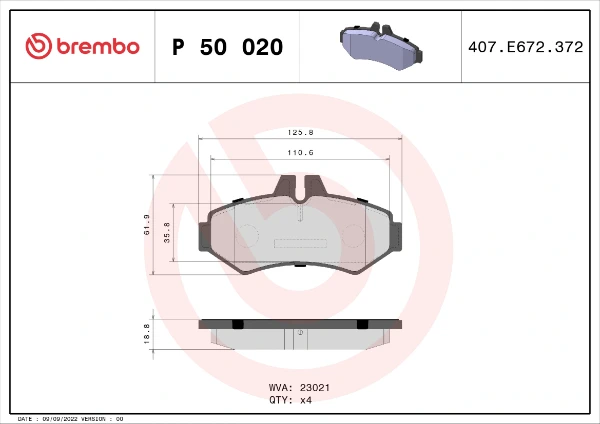 Задние тормозные колодки P50020 Brembo