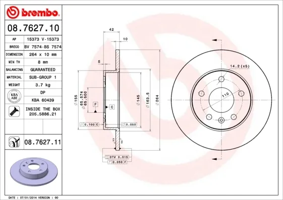 Тормозные диски 08762711 Brembo