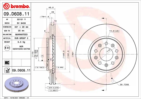 Передние тормозные диски 09D60811 Brembo