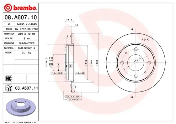 Тормозные диски 08A60711 Brembo