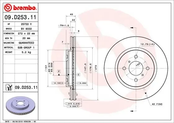 Передние тормозные диски 09D25311 Brembo