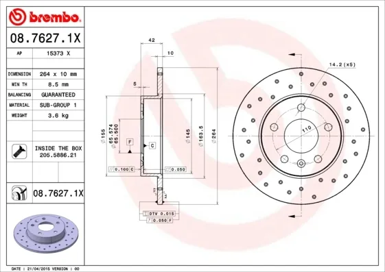 Тормозные диски 0876271X Brembo