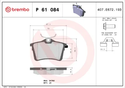 Колодки тормозные задние дисковые BREMBO P61084
