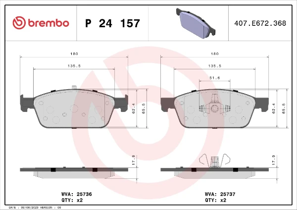 Передние тормозные колодки P24157 Brembo