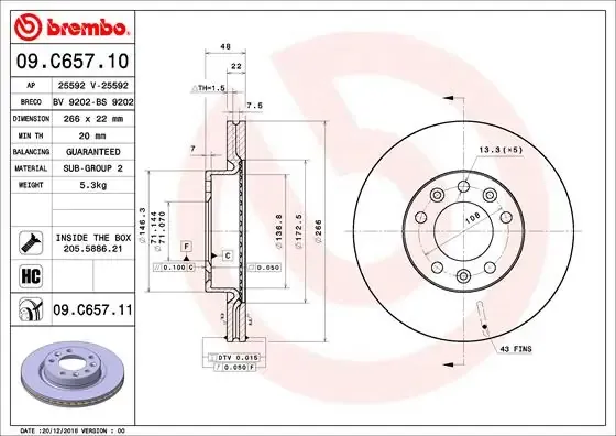 Передние тормозные диски 09C65711 Brembo