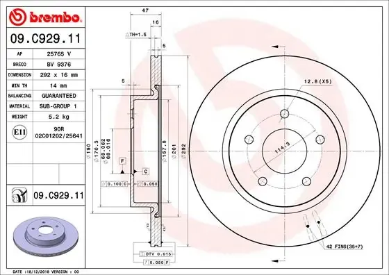 Тормозные диски 09C92911 Brembo