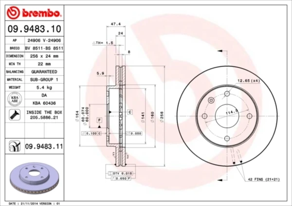 Передние тормозные диски 09948311 Brembo