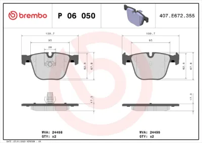 Колодки тормозные задние дисковые BREMBO P06050