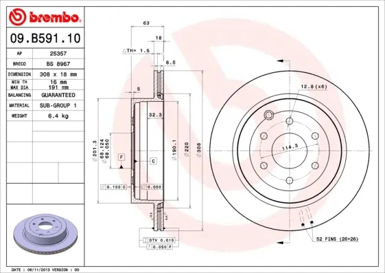Тормозные диски 09B59110 Brembo