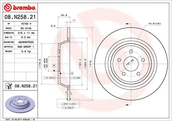 Тормозные диски 08N25821 Brembo