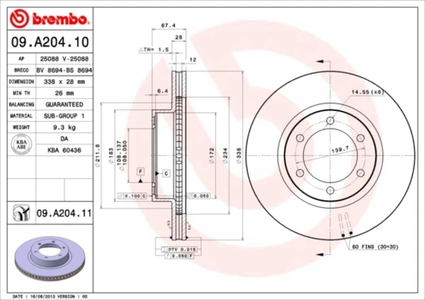 Передние тормозные диски 09A20410 Brembo