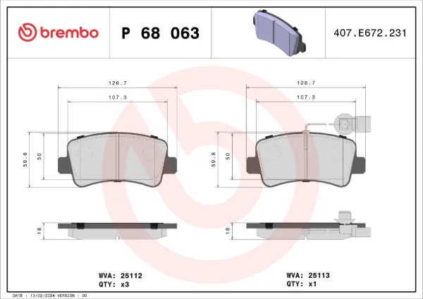 Задние тормозные колодки P68063 Brembo