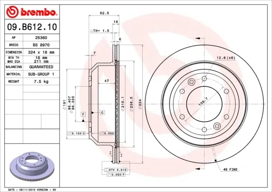 Тормозные диски 09B61210 Brembo