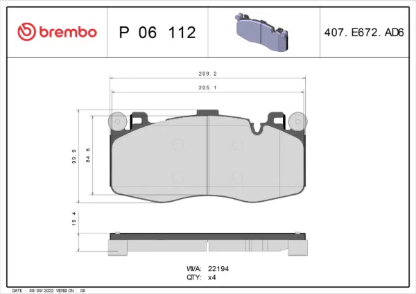 Передние тормозные колодки P06112 Brembo