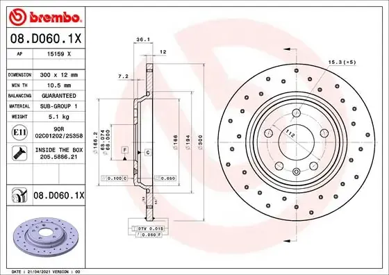 Тормозные диски 08D0601X Brembo