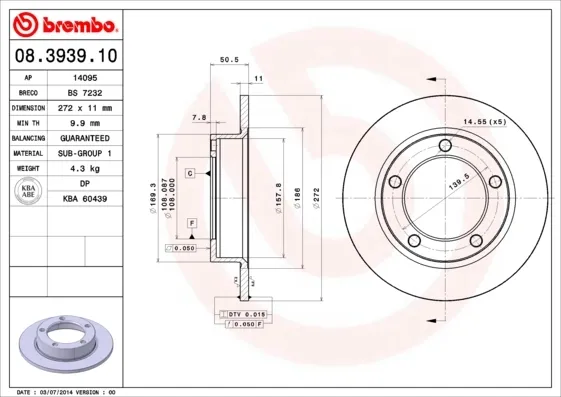 Передние тормозные диски 08393910 Brembo