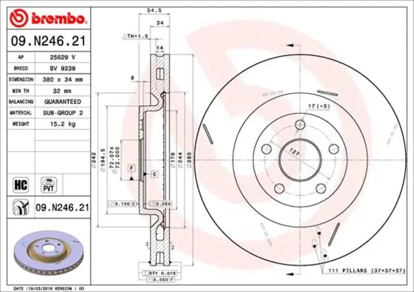 Передние тормозные диски 09N24621 Brembo
