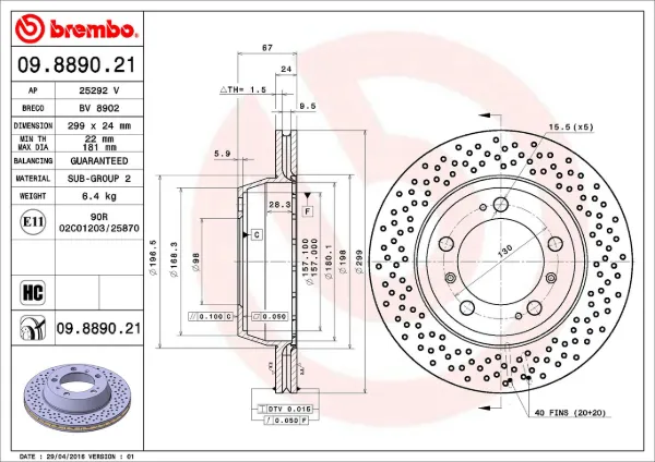 Тормозные диски 09889021 Brembo