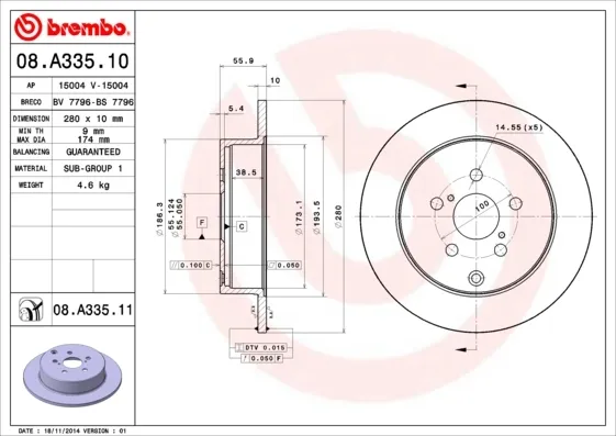 Тормозные диски 08A33510 Brembo