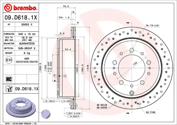 Тормозные диски 09D6181X Brembo