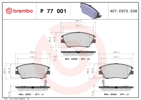 Передние тормозные колодки P77001 Brembo