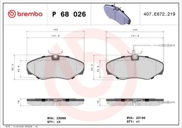 Передние тормозные колодки P68026 Brembo