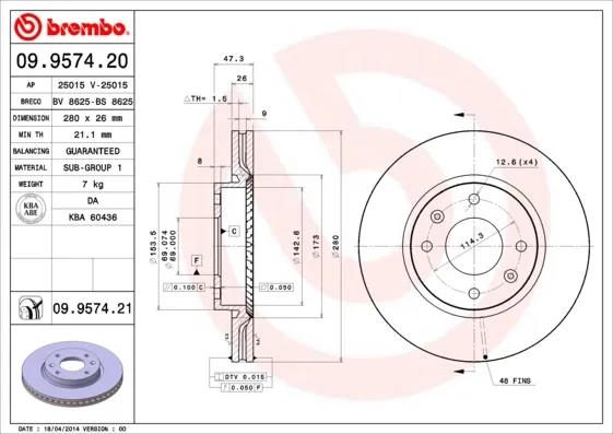 Передние тормозные диски 09957421 Brembo