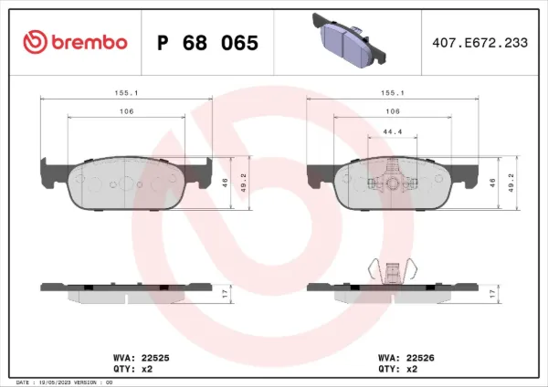 Передние тормозные колодки P68065 Brembo