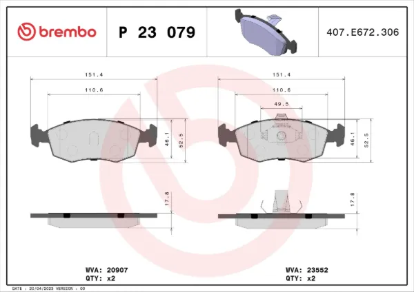 Передние тормозные колодки P23079 Brembo