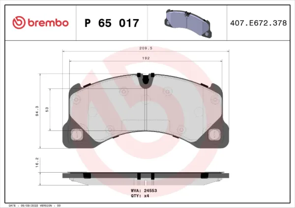 Передние тормозные колодки P65017 Brembo