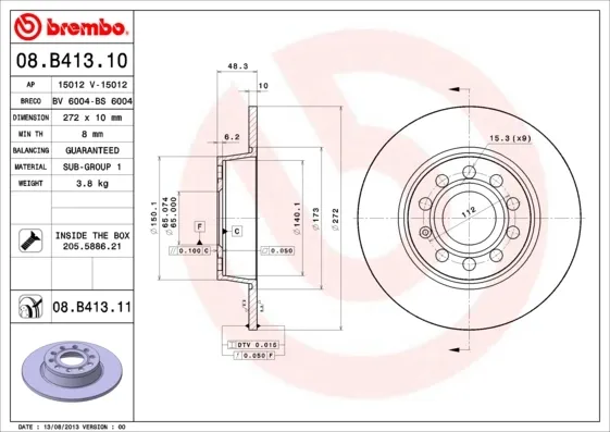Тормозные диски 08B41311 Brembo