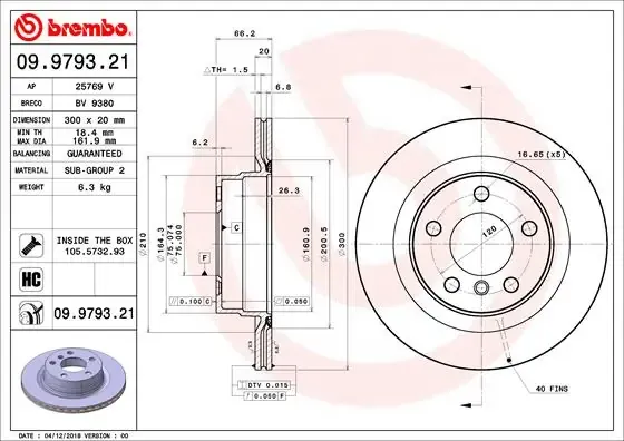 Тормозные диски 09979321 Brembo