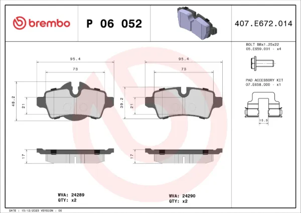 Задние тормозные колодки P06052 Brembo