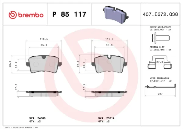 Задние тормозные колодки P85117 Brembo